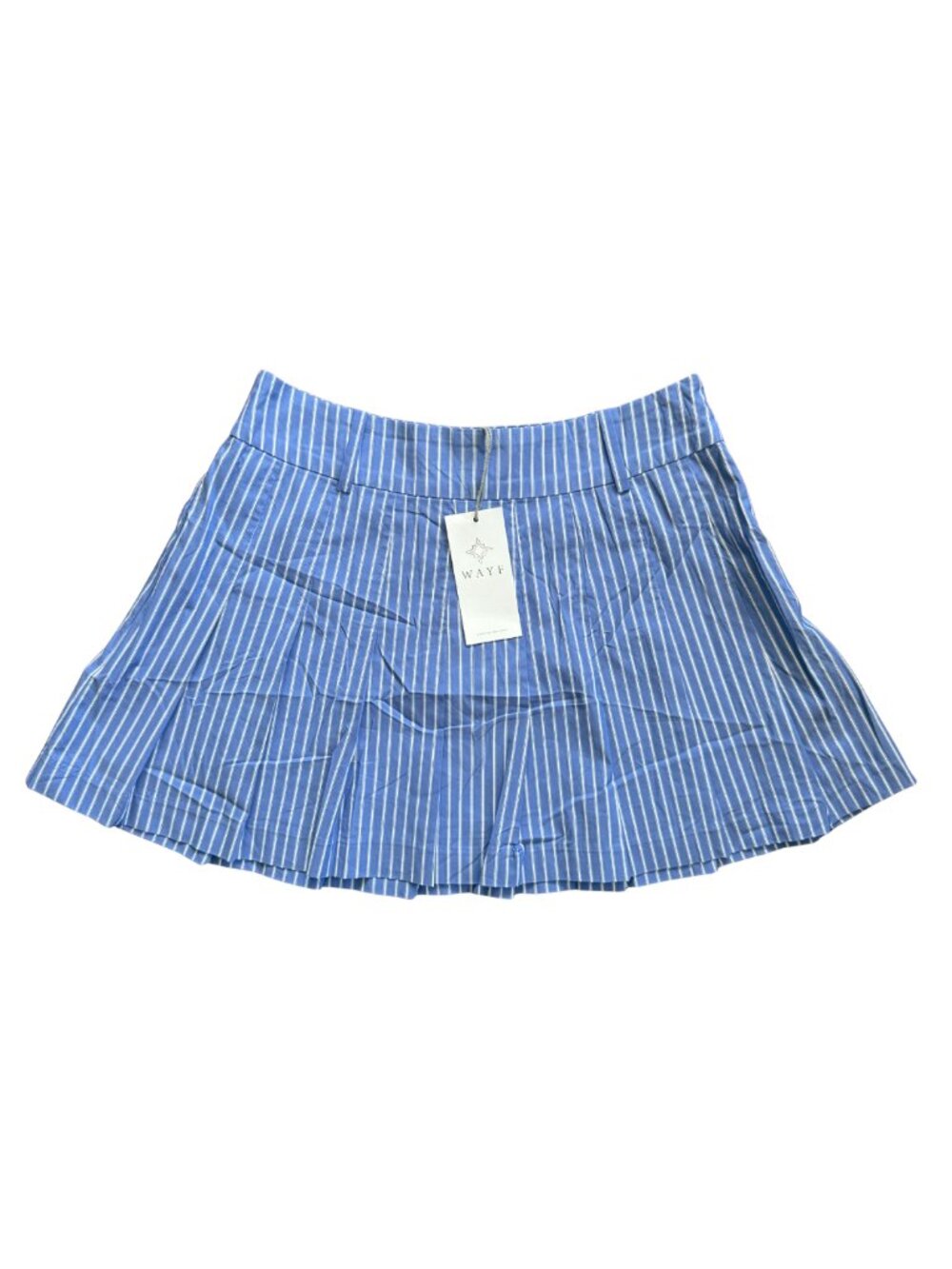 WAYF Pleated Mini Skirt Blue Pinstripe NWT XS Cotton Blend Lined